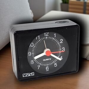Vintage 1980s Cosmo Quartz Travel Alarm Clock Q-300 Black Japan Retro Works